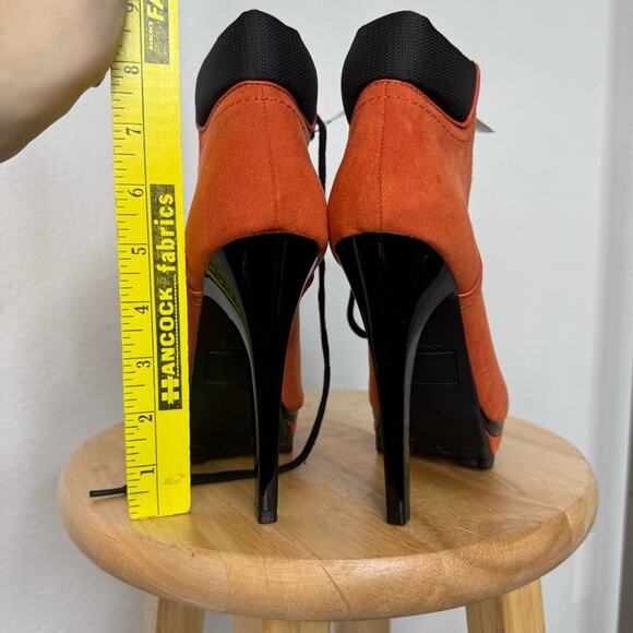2010s Indie Sleaze Stiletto Hiking Style Boots Orange Size 8 Heels Platform - Picture 5 of 9